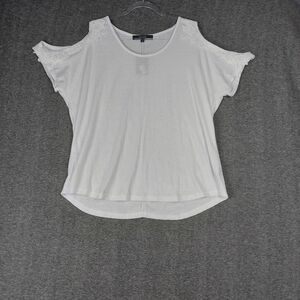LOUISE PARIS WOMENS WHITE LACE TRIM COLD SHOULDER SHORT SLEEVE TOP SIZE 1X NWT